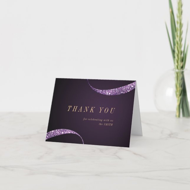 Modern minimalist faux purple glitter thank you card (Front)