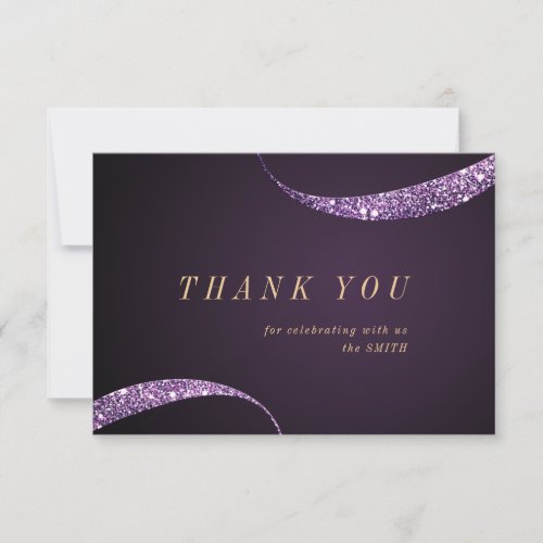 Modern minimalist faux purple glitter thank you card