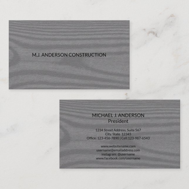 Modern Minimalist Faux Rustic Wood Elegant Gray Business Card (Front/Back)