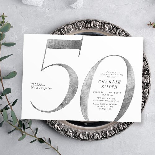 Modern minimalist faux silver 50th birthday invitation