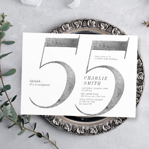 Modern minimalist faux silver 55th birthday invitation
