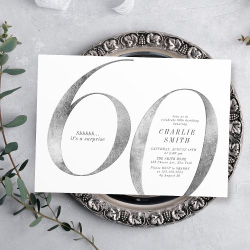 Modern minimalist faux silver 60th birthday invitation