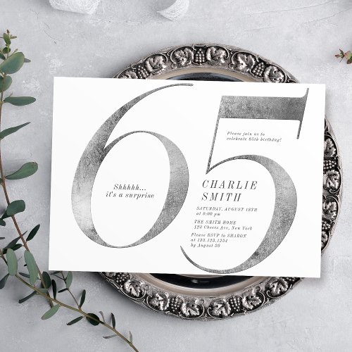 Modern minimalist faux silver 65th birthday invitation