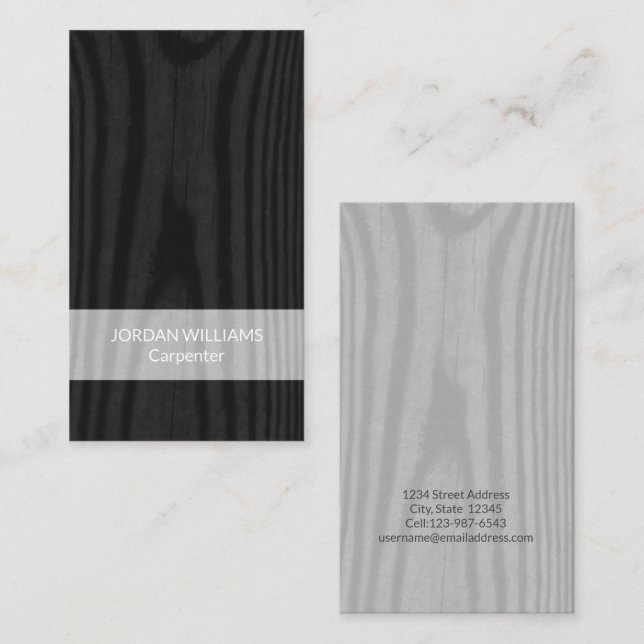 Modern Minimalist Faux Wood Black & Gray Vertical Business Card (Front/Back)