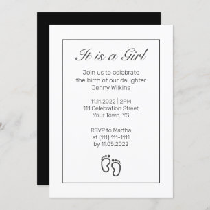 Modern Minimalist Feet Baby Girl Birth Celebration Invitation