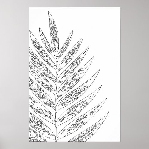 Modern Minimalist Fern Drawing in Black and White Poster
