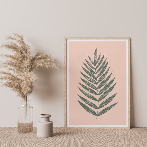 Modern Minimalist Fern Drawing in Blush and Green Poster