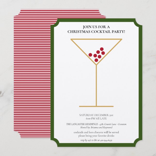 Modern Minimalist Festive Christmas Cocktail Party Invitation (Front/Back)