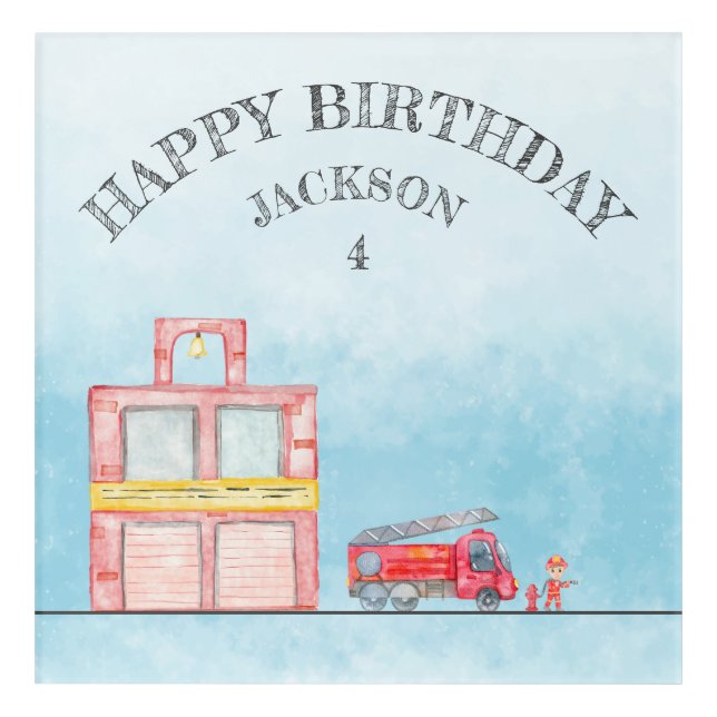 Modern Minimalist Fireman birthday Party Acrylic Print (Front)