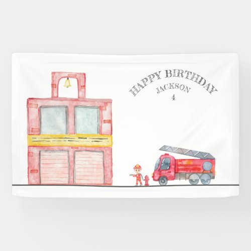 Modern Minimalist Fireman birthday Party Banner