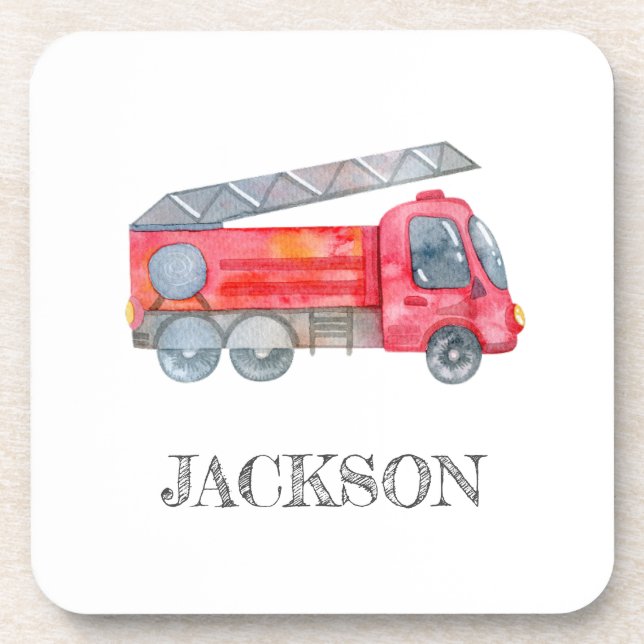 Modern Minimalist Fireman birthday Party Beverage Coaster (Front)