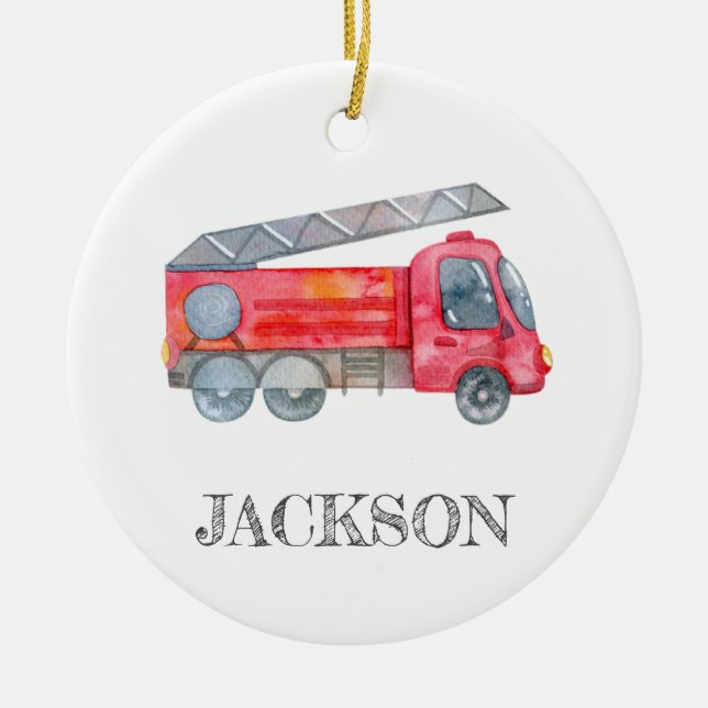 Modern Minimalist Fireman birthday Party Ceramic Ornament (Front)