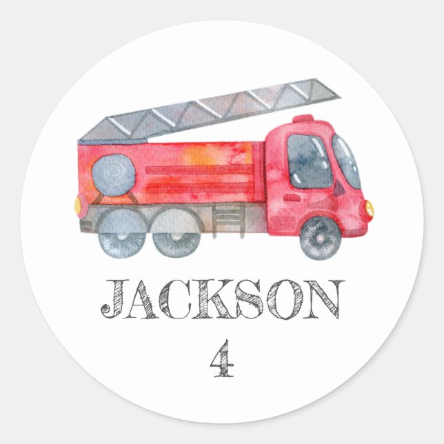 Modern Minimalist Fireman birthday Party Classic Round Sticker (Front)