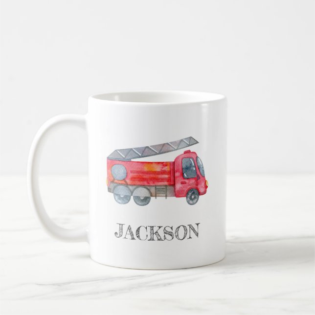 Modern Minimalist Fireman birthday Party Coffee Mug (Left)