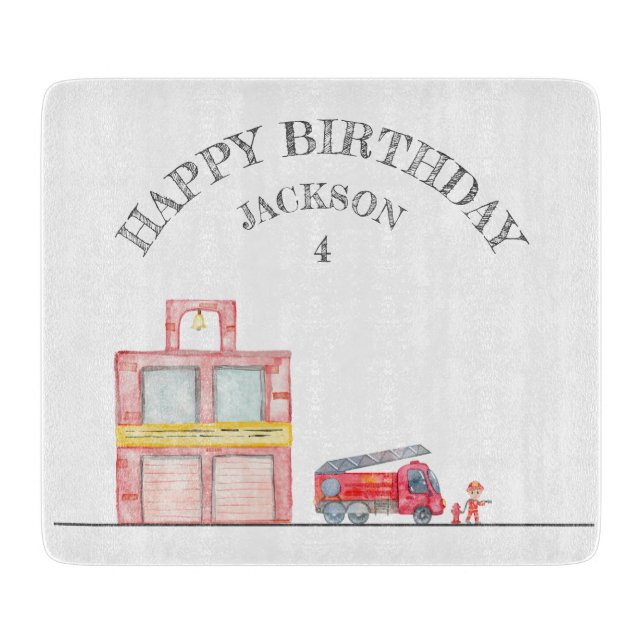 Modern Minimalist Fireman birthday Party Cutting Board (Front)
