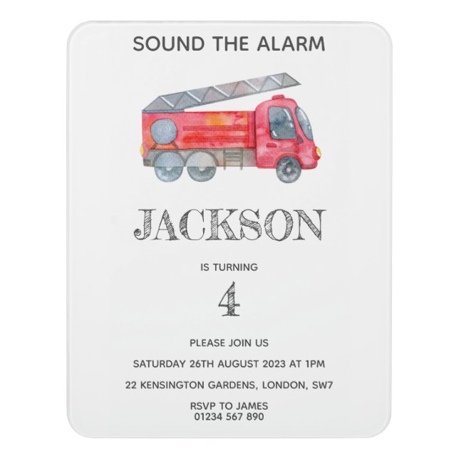 Modern Minimalist Fireman birthday Party Door Sign (Contemporary Vert)