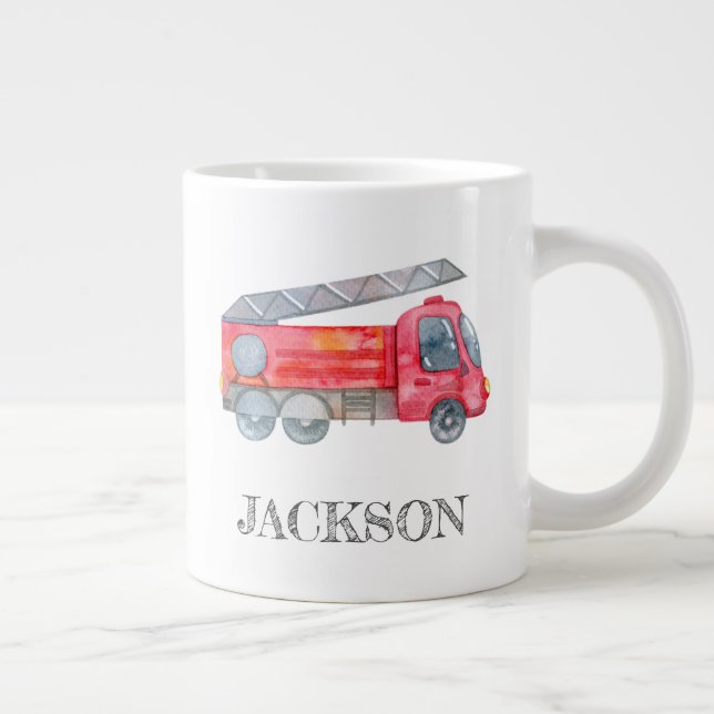Modern Minimalist Fireman birthday Party Giant Coffee Mug (Right)