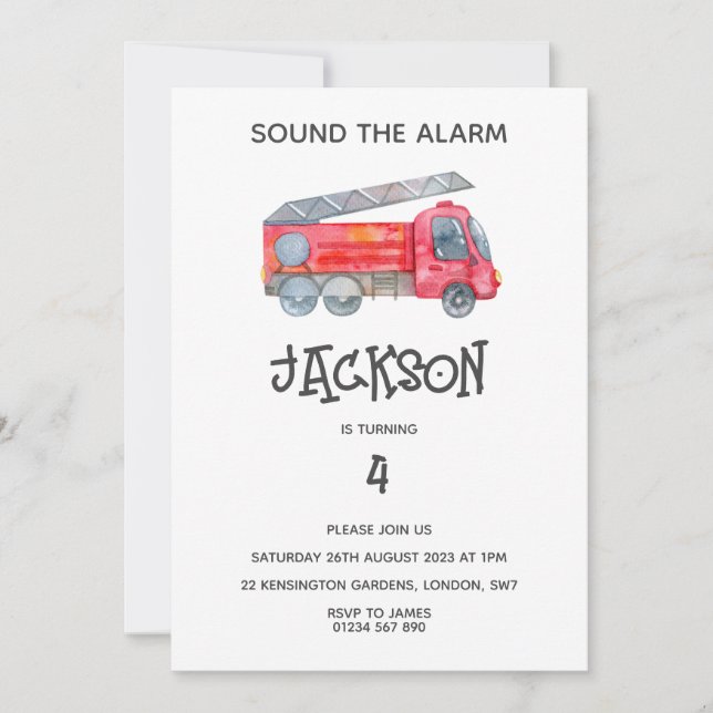 Modern Minimalist Fireman birthday Party Invitation (Front)