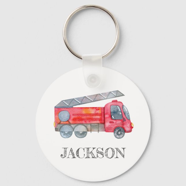 Modern Minimalist Fireman birthday Party Keychain (Front)