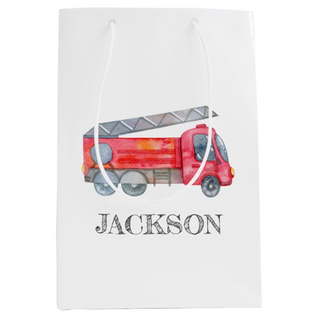 Modern Minimalist Fireman birthday Party Medium Gift Bag (Front)