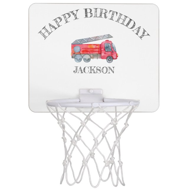 Modern Minimalist Fireman birthday Party Mini Basketball Hoop (Front)