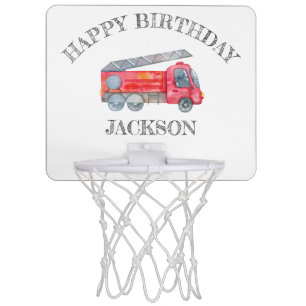 Modern Minimalist Fireman birthday Party Mini Basketball Hoop