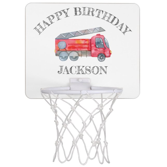 Modern Minimalist Fireman birthday Party Mini Basketball Hoop (Front)