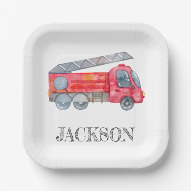 Modern Minimalist Fireman birthday Party Paper Plates (Front)