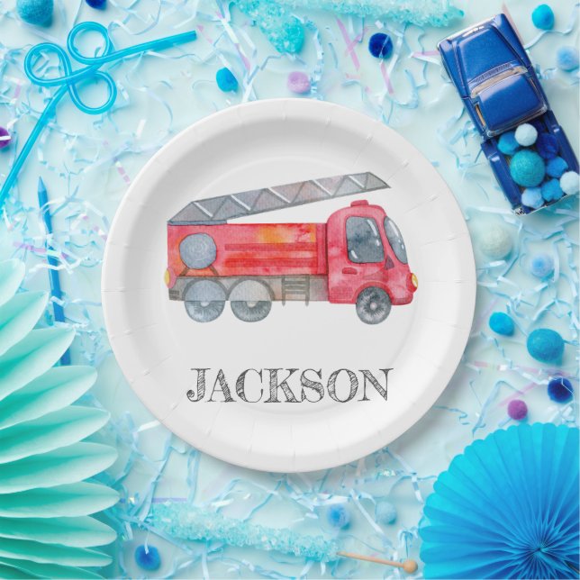 Modern Minimalist Fireman birthday Party Paper Plates (Party)