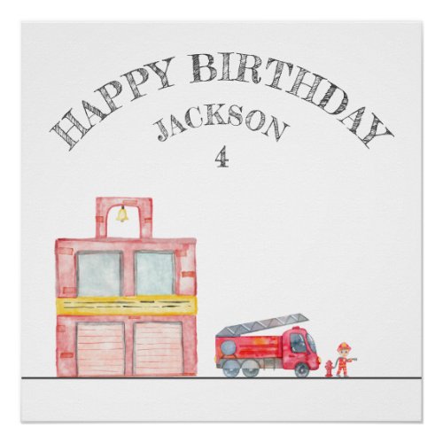 Modern Minimalist Fireman birthday Party Poster