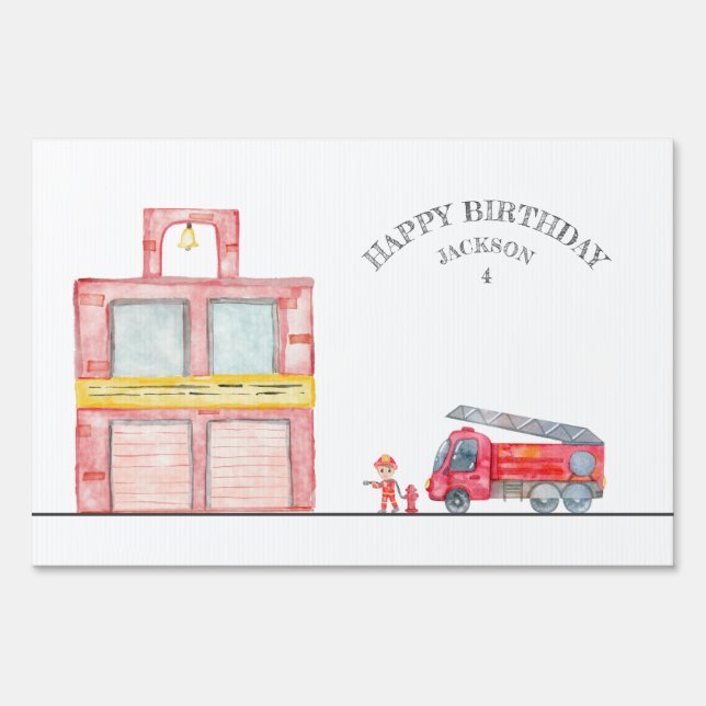 Modern Minimalist Fireman birthday Party Sign (Front)
