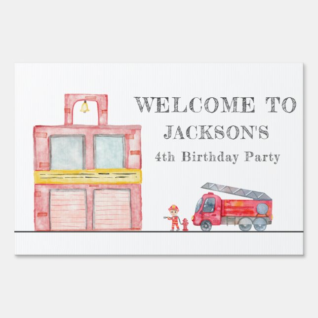 Modern Minimalist Fireman birthday Party Sign (Front)