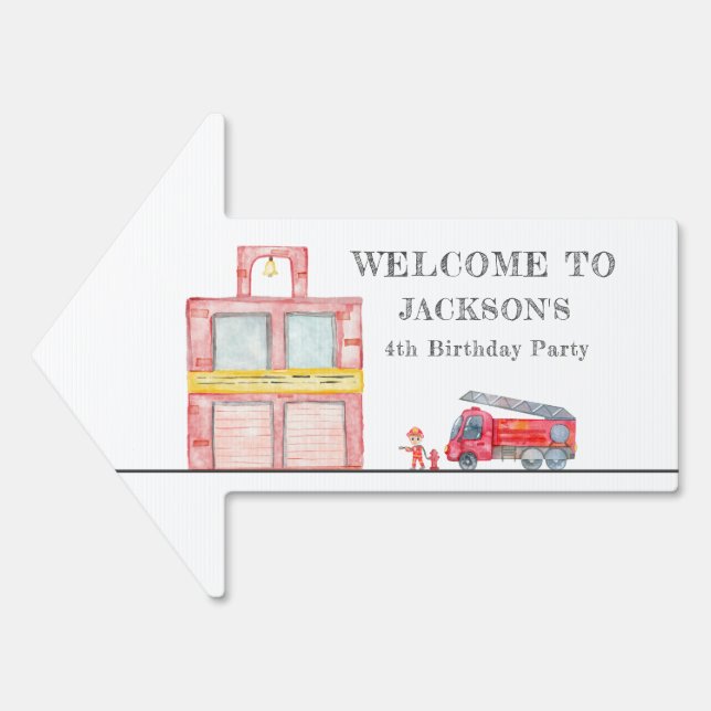 Modern Minimalist Fireman birthday Party Sign (Front)
