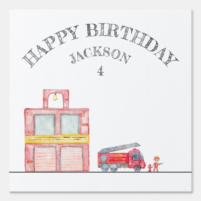 Modern Minimalist Fireman birthday Party Sign (Front)