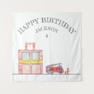 Modern Minimalist Fireman birthday Party Tapestry