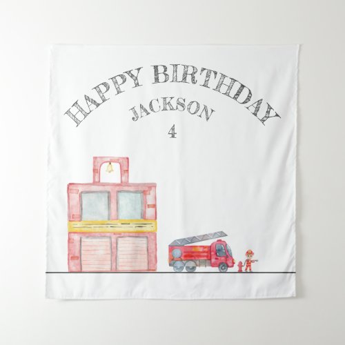 Modern Minimalist Fireman birthday Party Tapestry