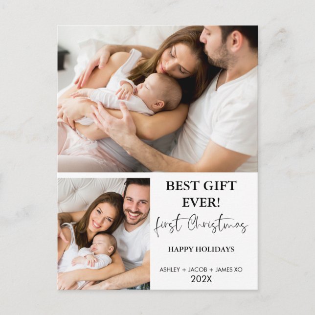 Modern Minimalist First Christmas  Postcard (Front)