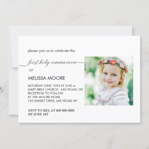 Modern Minimalist First Holy Communion Photo Invitation