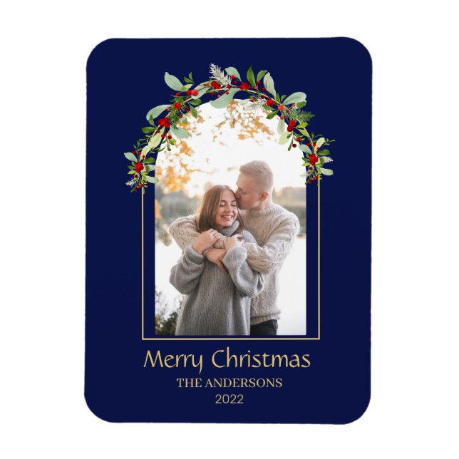 Modern Minimalist Floral Arch Photo Blue Magnet (Vertical)