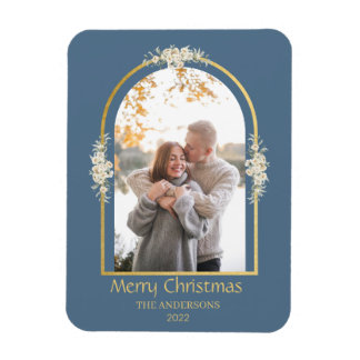 Modern Minimalist Floral Arch Photo Gray  Magnet