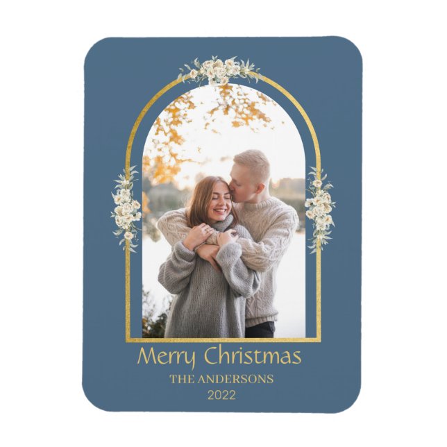 Modern Minimalist Floral Arch Photo Gray  Magnet (Vertical)