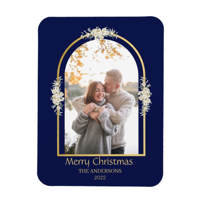 Modern Minimalist Floral Arch Photo Royal Blue  Magnet (Vertical)