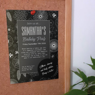 Modern Minimalist Floral Black & White Pattern Invitation