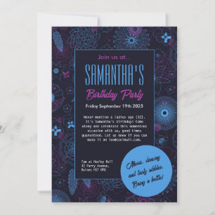Modern Minimalist Floral Blue & Purple Pattern Invitation