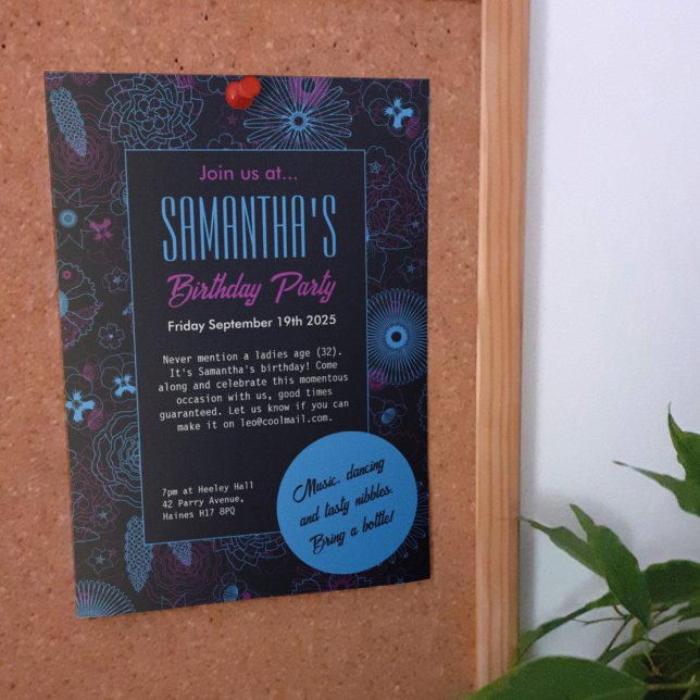 Modern Minimalist Floral Blue & Purple Pattern  Invitation (Creator Uploaded)