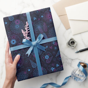 Modern Minimalist Floral Blue & Purple Pattern Wrapping Paper