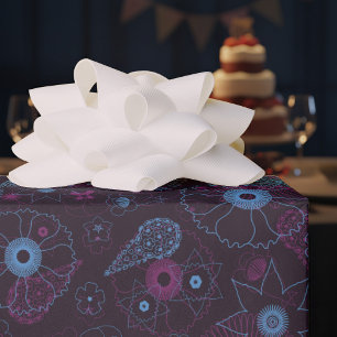 Modern Minimalist Floral Blue & Purple Pattern Wrapping Paper