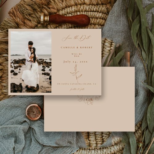 Modern Minimalist Floral Calligraphy Photo   Save The Date