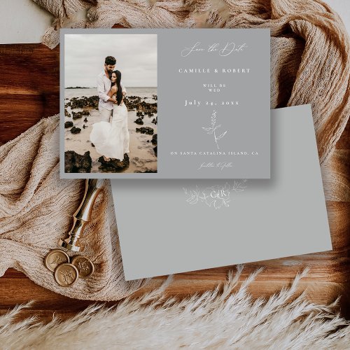 Modern Minimalist Floral Calligraphy Photo  Save The Date