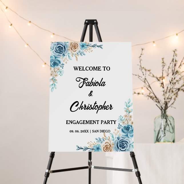 Modern Minimalist Floral Engagement Welcome Sign (In Situ (Stand))